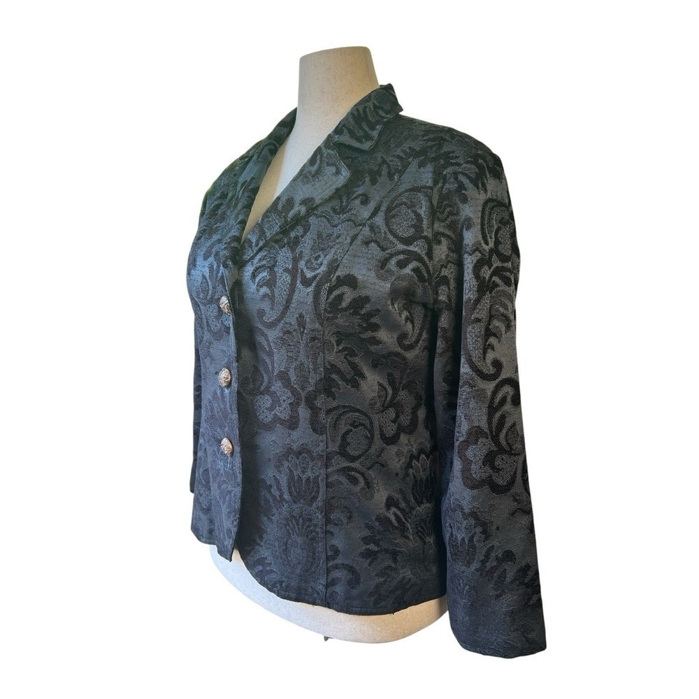 Erin London Black Velvet Damask Blazer Jacket SZ Large Victorian Dark Romantic - Picture 5 of 9